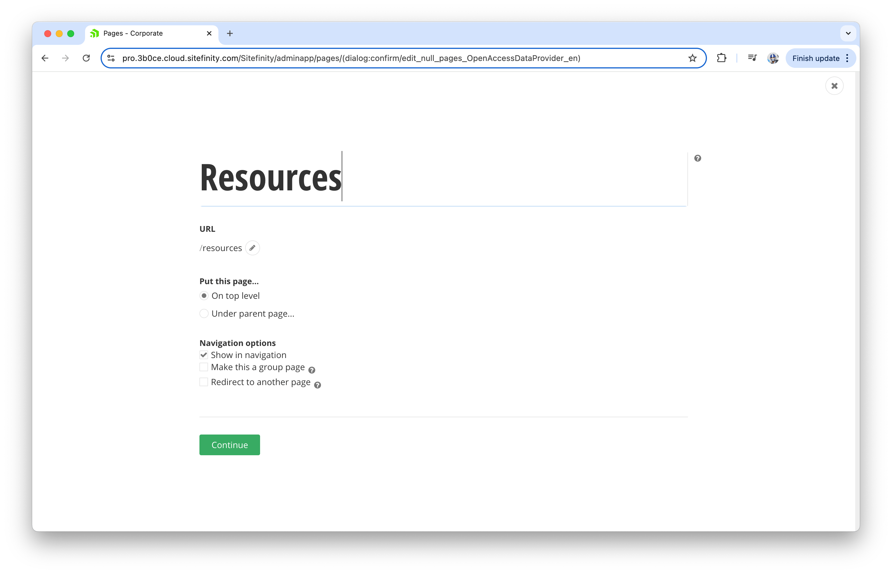 Sitefinity create page Sitefinity create page