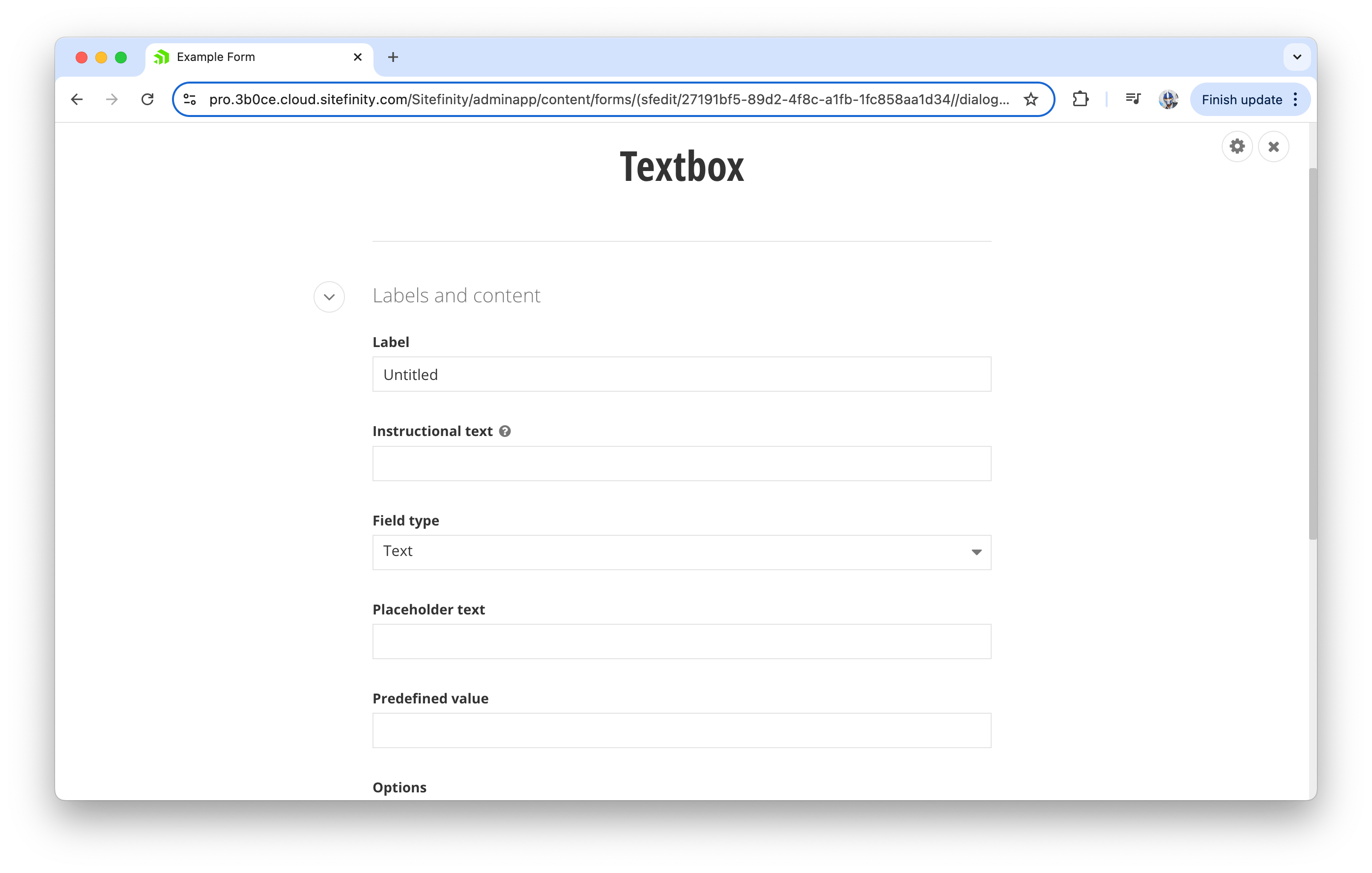 Sitefinity form textbox