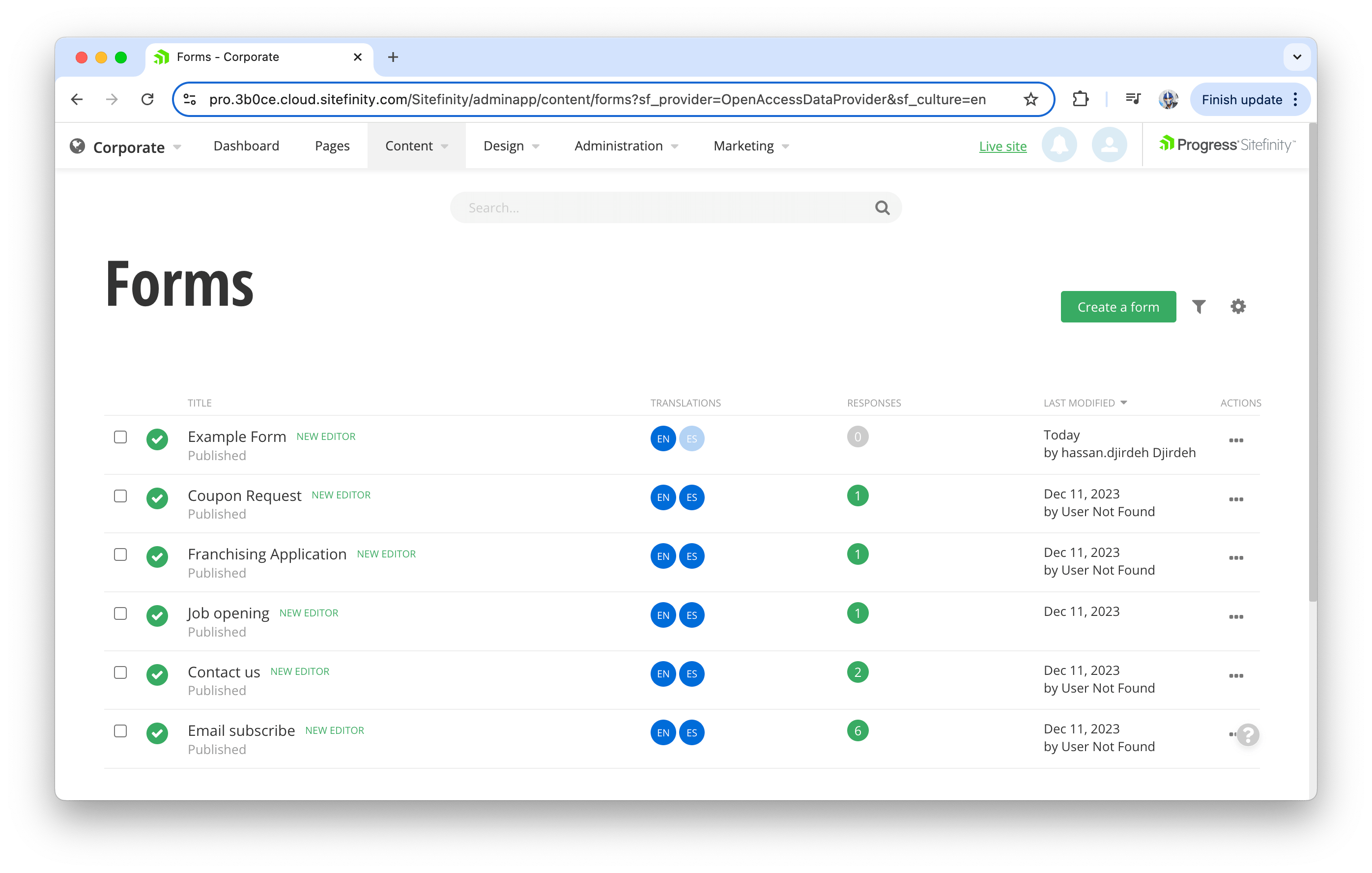 Sitefinity forms list Sitefinity forms list