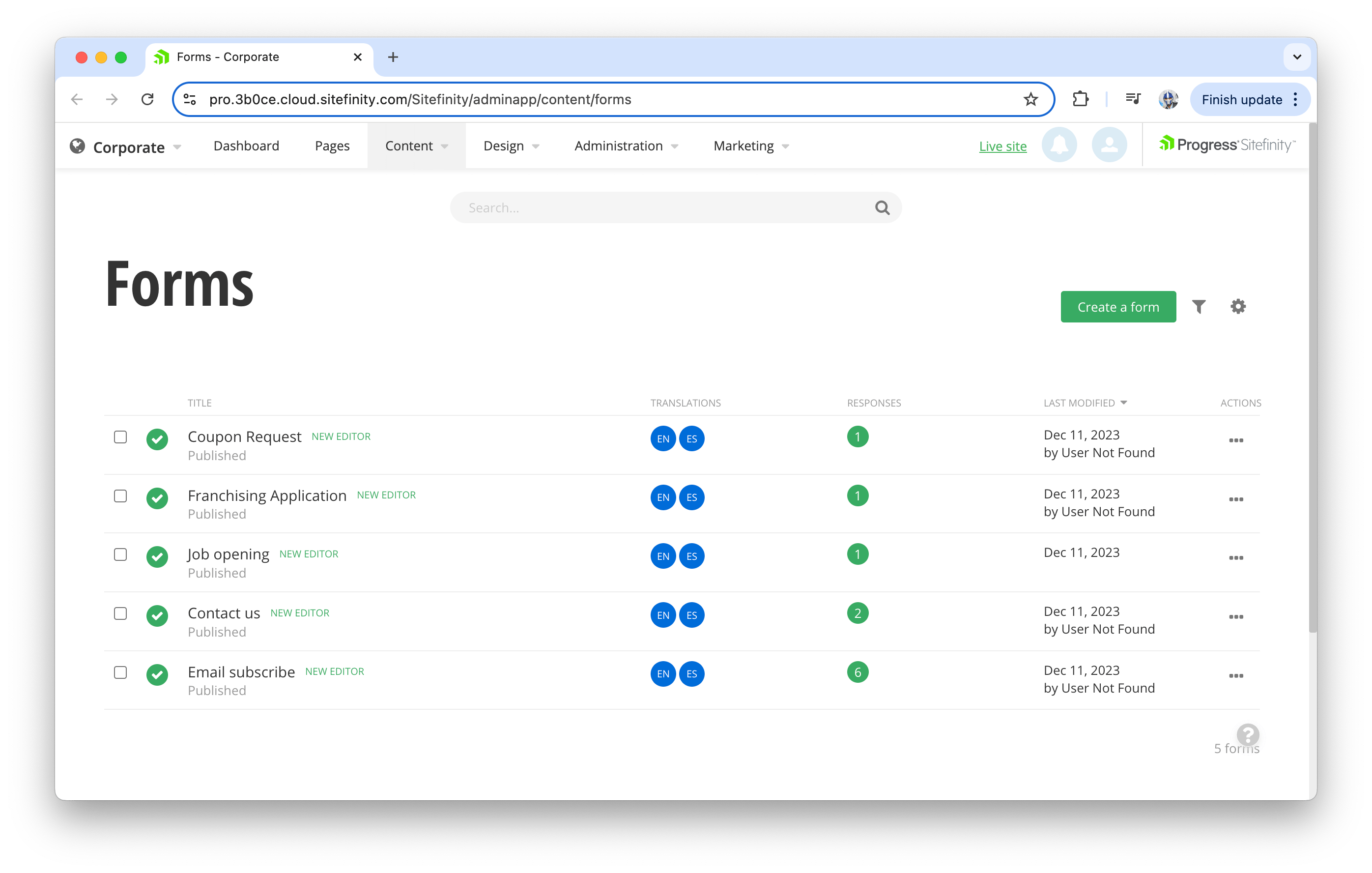 Sitefinity forms