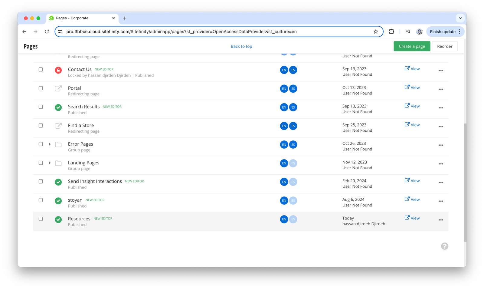 Sitefinity page list Sitefinity page list