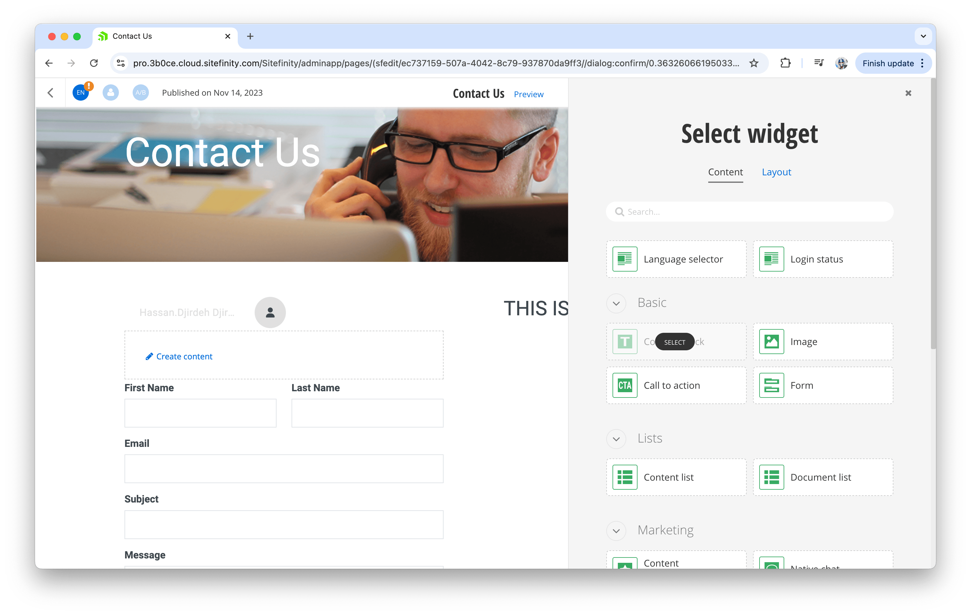 Sitefinity select widget Sitefinity select widget