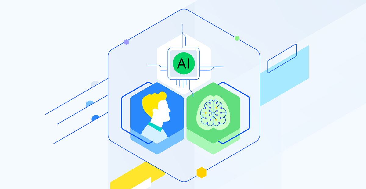 A hexagon with three hexagons within it - one with AI, one with a brain and one with a human silhouette