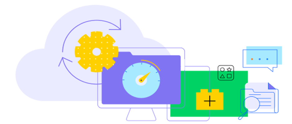 illustration of a computer with a clock and a gauge. illustration of a computer with a clock and a gauge.