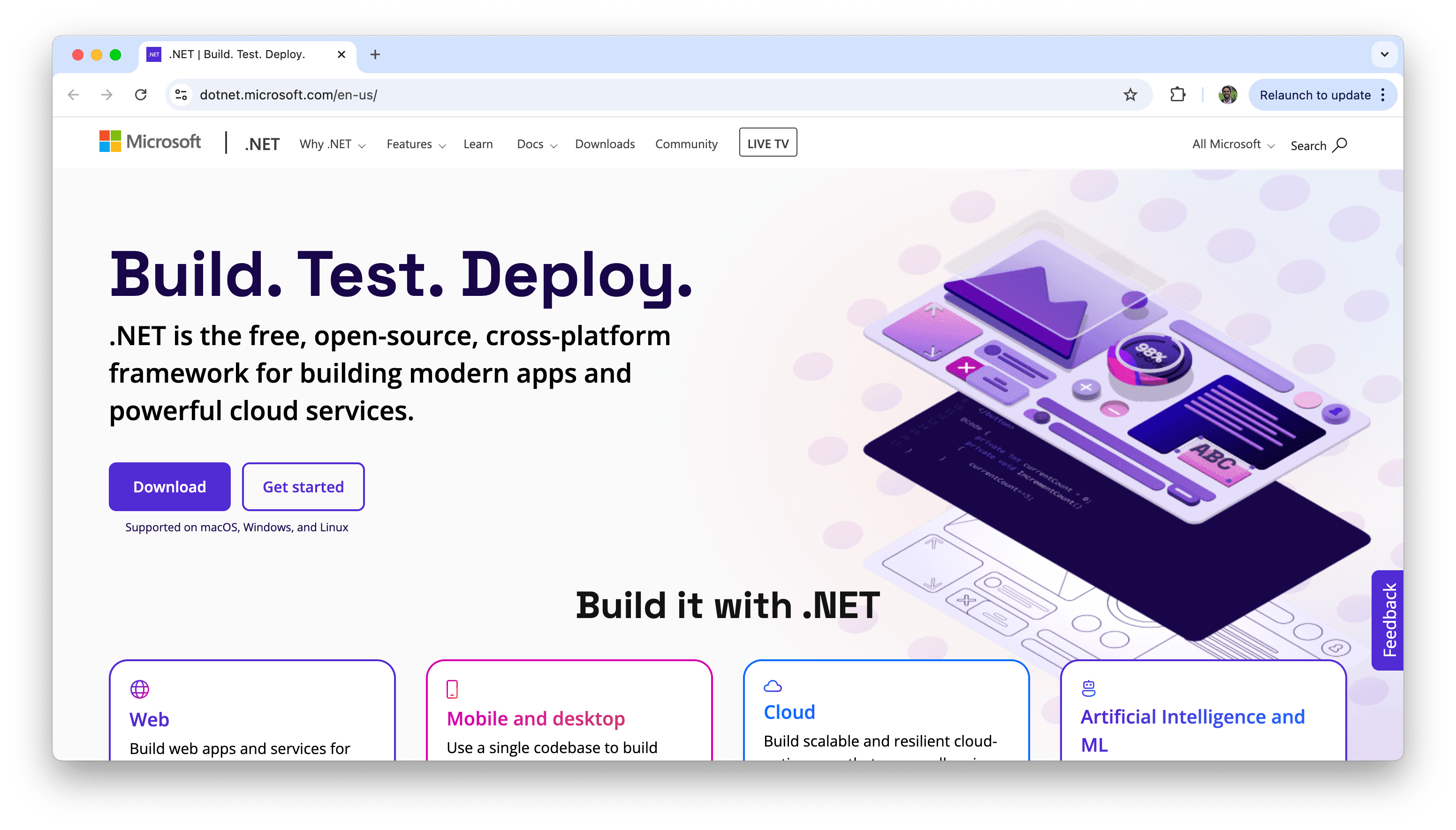.NET homepage with build test deploy message .NET homepage with build test deploy message