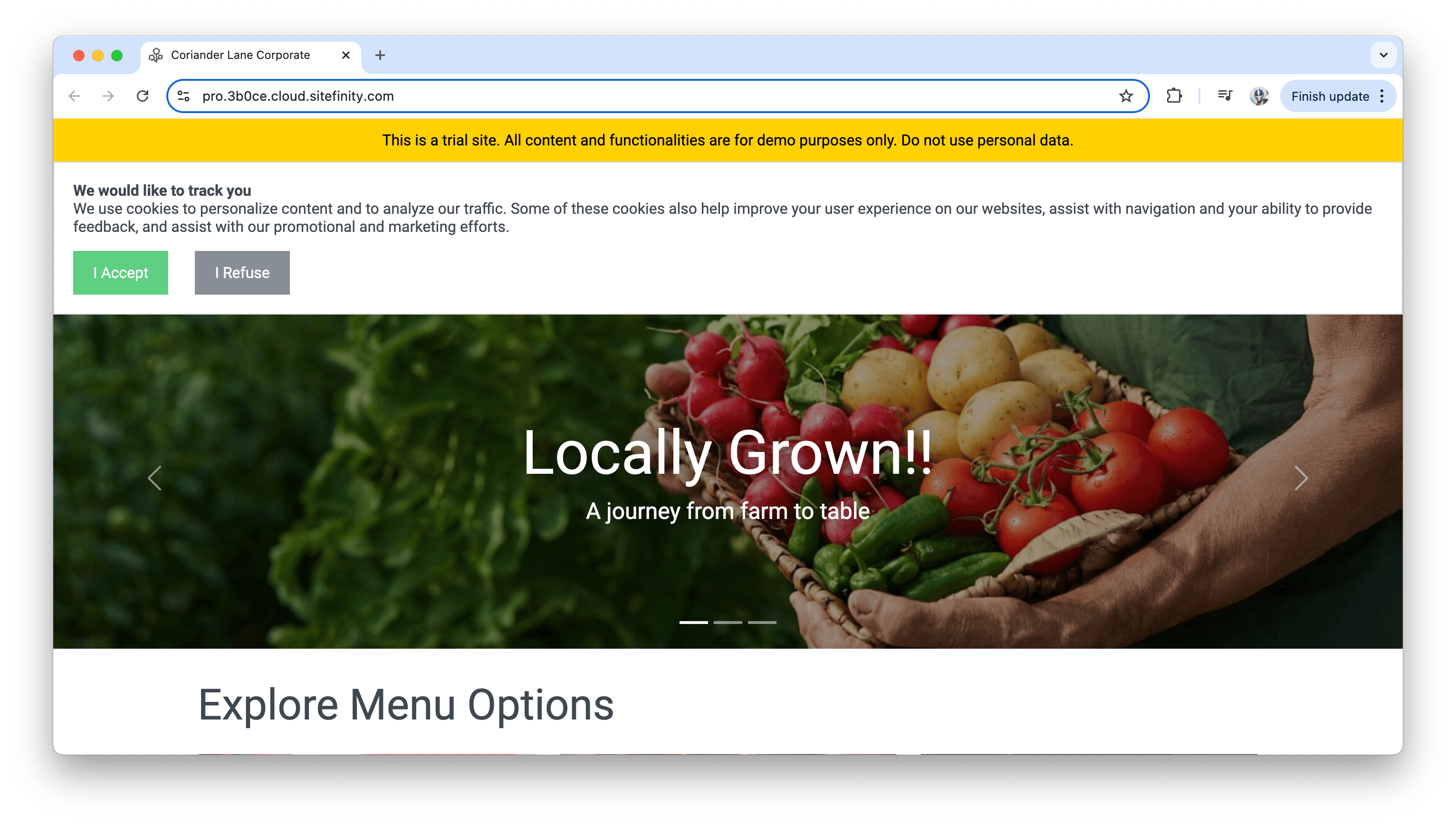 Sitefinity demo site with Locally grown message Sitefinity demo site with Locally grown message