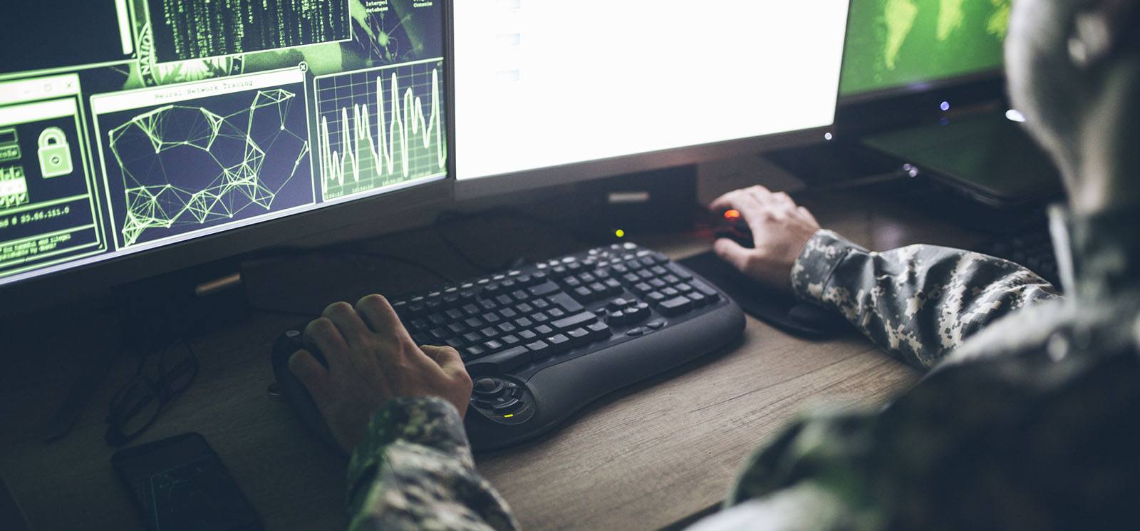 American Soldier In Headquarter Control Center