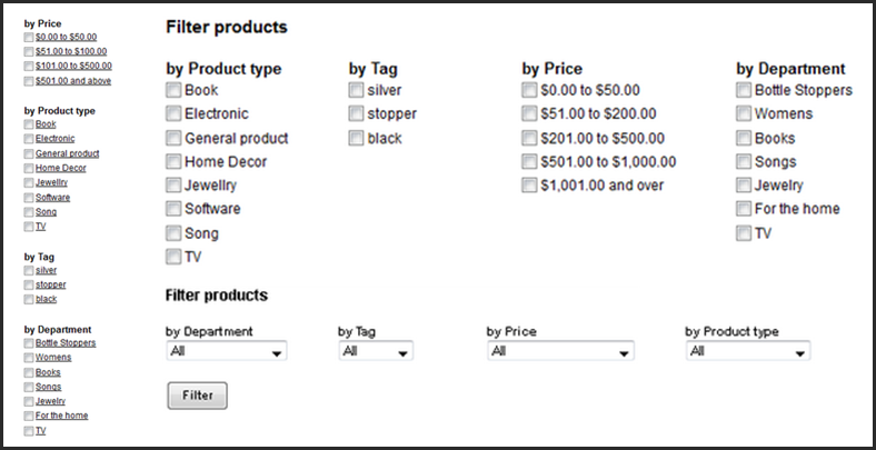 "Shop By" filters in Sitefinity's Ecommerce module