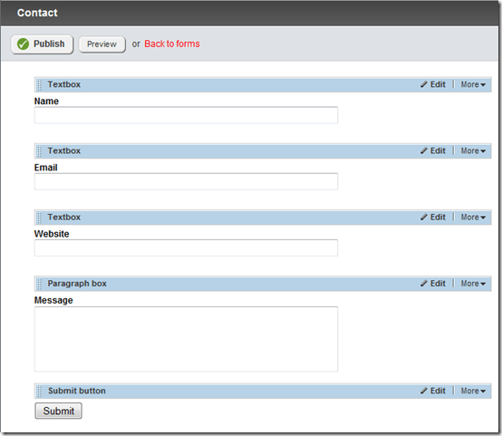 Modified form in Sitefinity 4.0's Form Builder