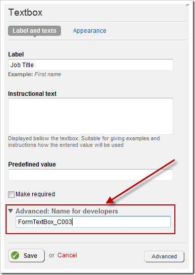 Explicitily setting the form field ID for a form element