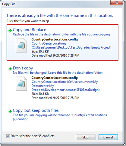 Overwrite existing files to upgrade Sitefinity