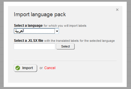 Import language pack dialogue box