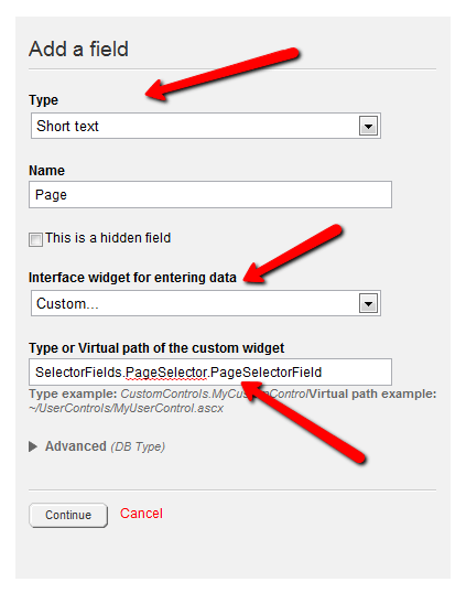Registering a Page Selector Field