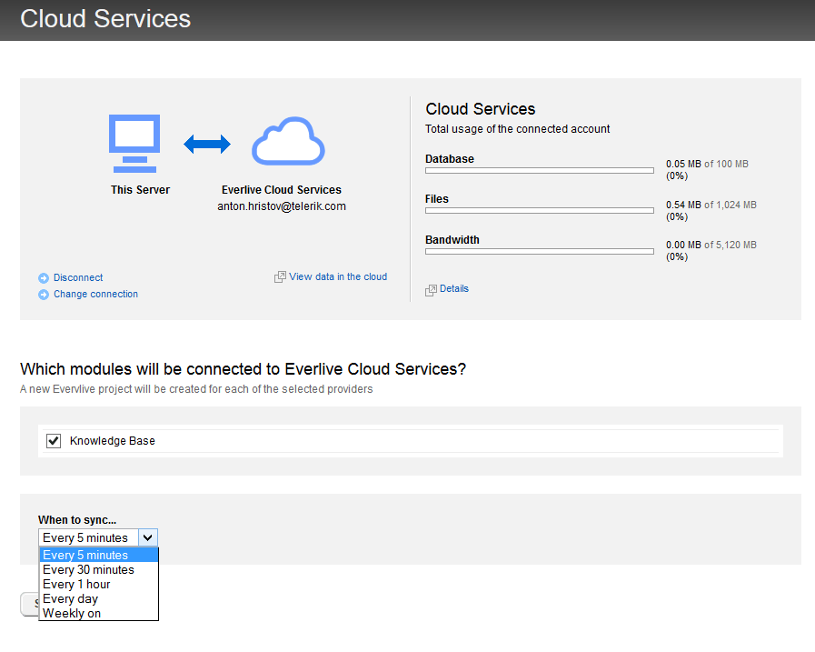 Sitefinity Cloud Services Connection
