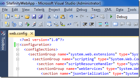The web.config file in Visual Studio