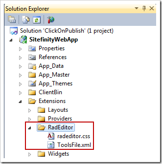 Custom RadEditor configuration and styles in Visual Studio's Solution Explorer