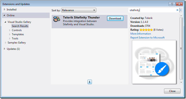 Sitefinity Thunder is a Visual Studio Extension