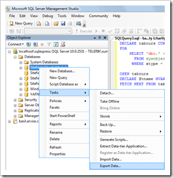 Export data in Microsoft SQL Server Management Studio