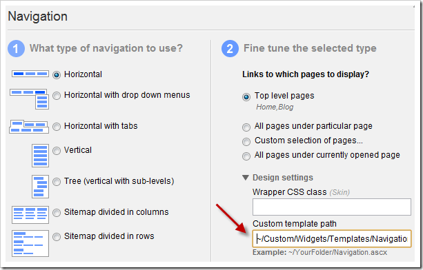 Specifying an external template for the Sitefinity Navigation Widget