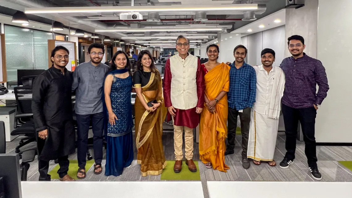 employees in one of the progress india offices in traditional clothing