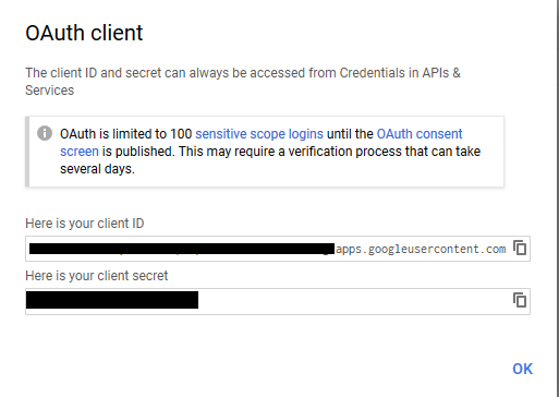 Copy your OAuth Credentials