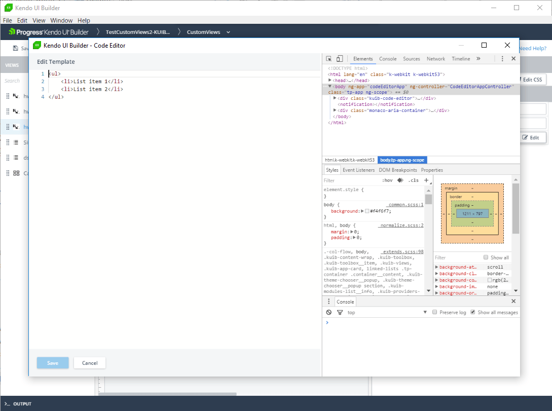 KendoUI Builder Code Editor