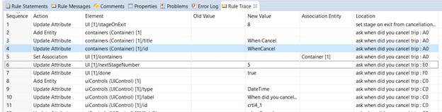 Example rule trace view