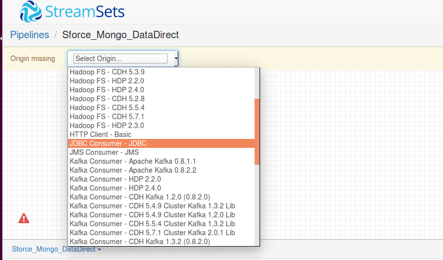 Choose JDBC Consumer As Your Origin