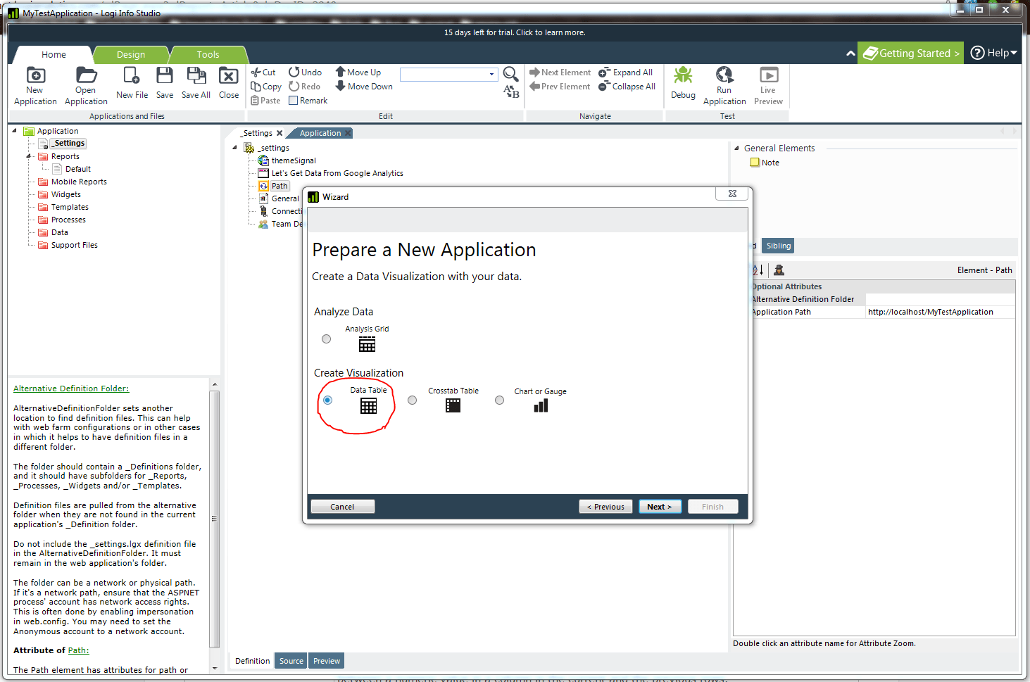 Choose type of data visualization.