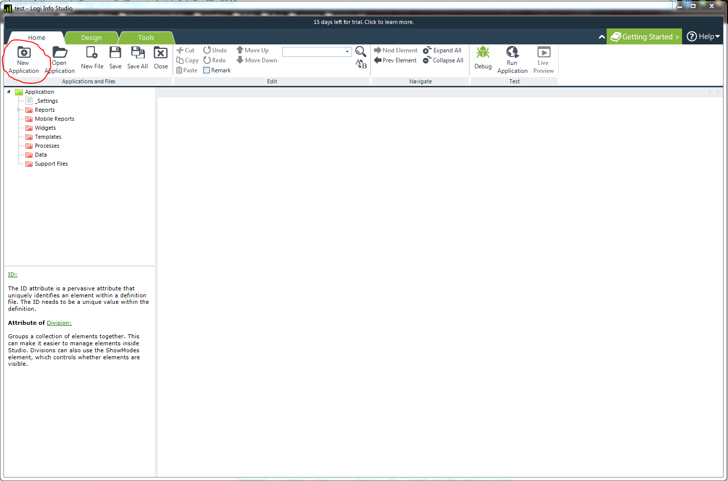 click on the “New Application” 