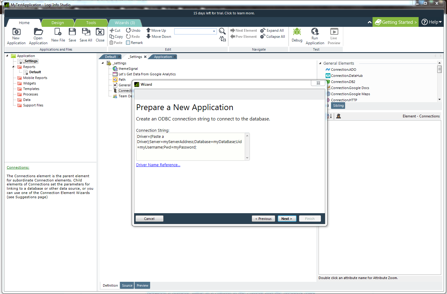 Configure the connection string.
