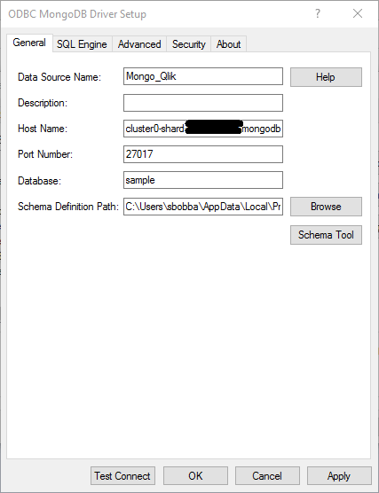 DataSource name, Host name, port, and database name