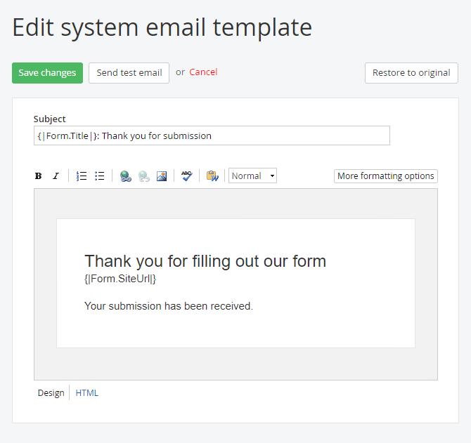 Form submission email templates