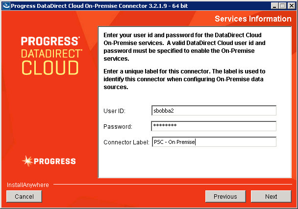 Provide your DataDirect Cloud credentials Provide your DataDirect Cloud credentials
