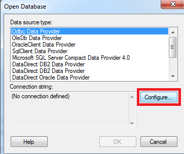 Select ODBC Data Provider and click Configure