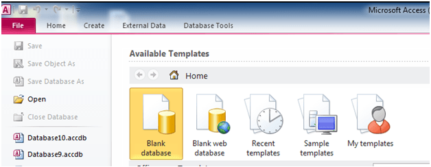 Select ‘Blank Database’