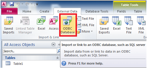 Click on the ‘ODBC Database’ button
