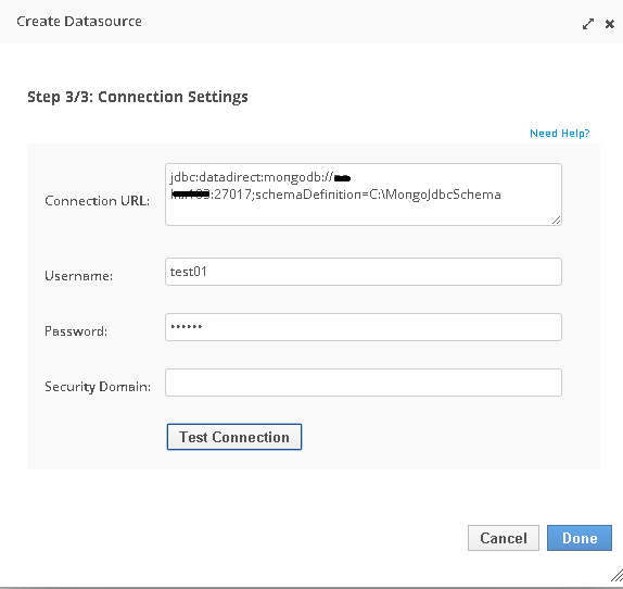 Provide the Connection URL and Username and Password