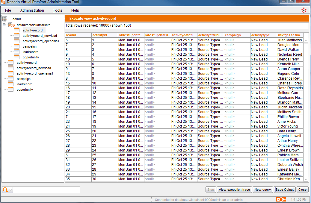 SELECT * FROM activityrecord table statement 