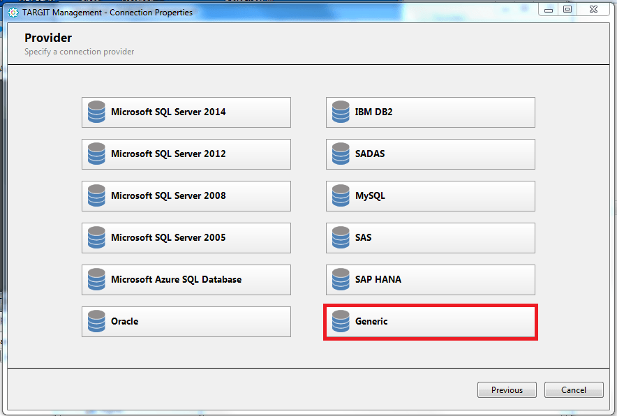 select Generic to setup an ODBC connection