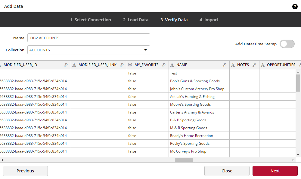 Select the table you would like to import