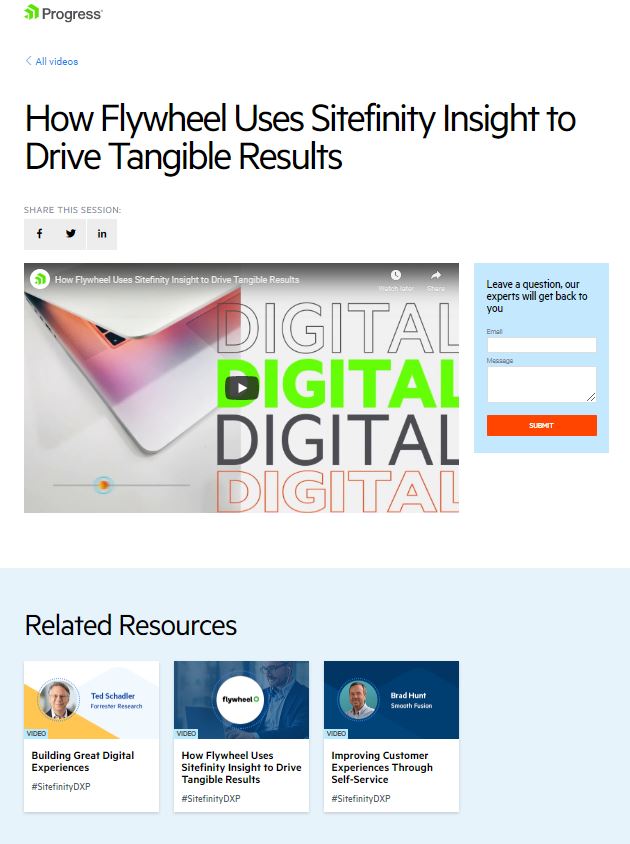 Virtual event environment built on Sitefinity with social sharing buttons, Q&A functionality and recommended related assets. Virtual event environment built on Sitefinity with social sharing buttons, Q&A functionality and recommended related assets.