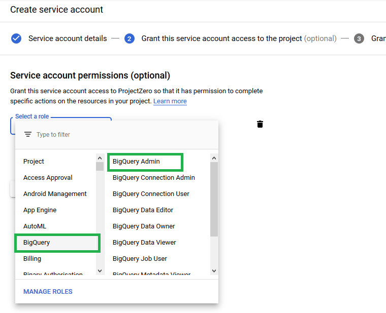 BigQuery Service Account Permissions: BigQuery JDBC