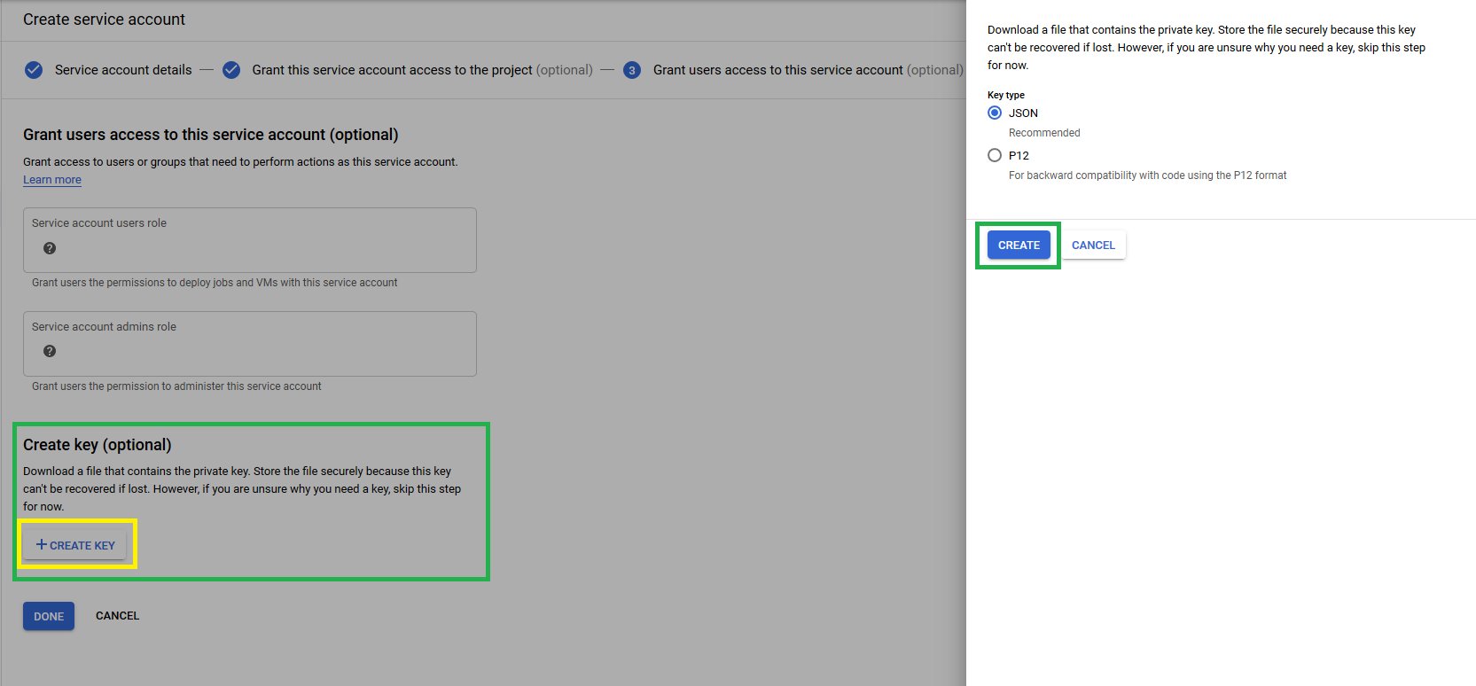 BigQuery Create JSON Key: BigQuery JDBC