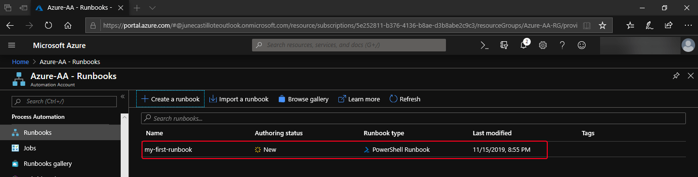 Part 2: Creating your first Azure Automation RunBook