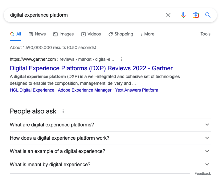 digital experience platform google search result example
