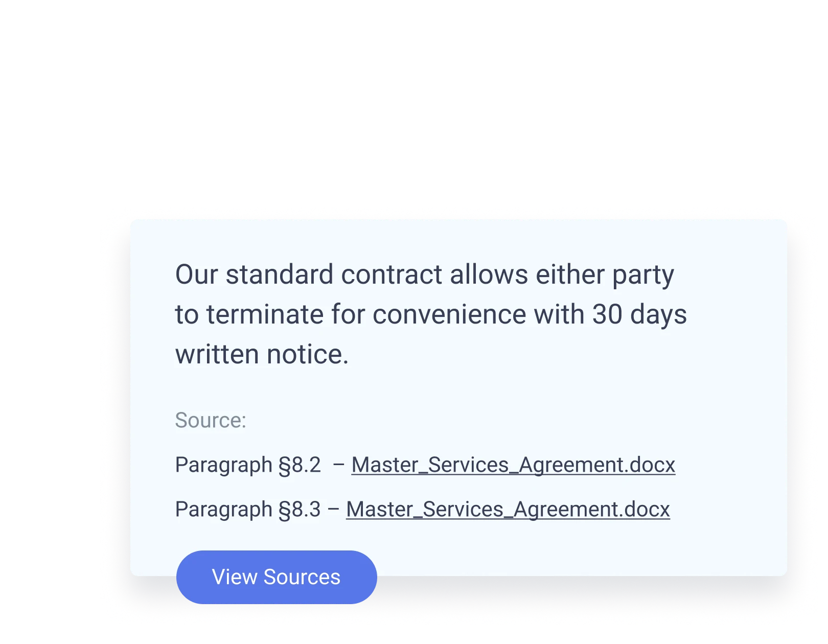 Our standard contract allows either party to terminate for convenience with 30 days  written notice.=