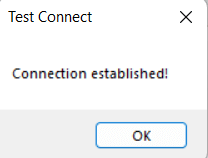 test connect dialog saying connection established