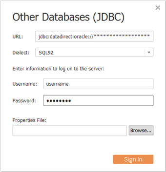 other databases (jdbc) window with url filled with the connection string, username and password