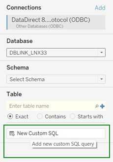 new custom sql button highlighted
